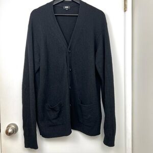Uniqlo 100% Wool Long Cardigan size L Black Minimalist Quiet Luxury
